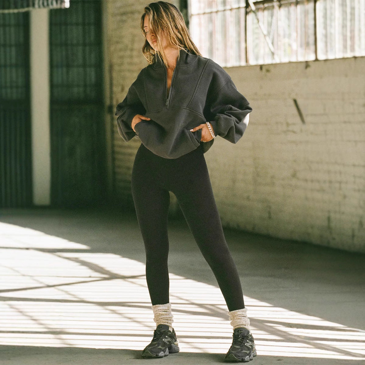Damen Stehkragenpullover Elastisch Reißverschluss Norvielle