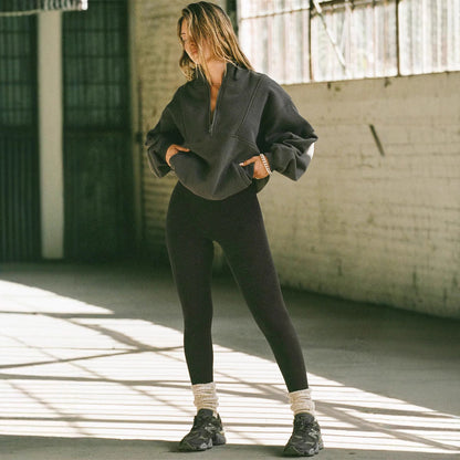 Damen Stehkragenpullover Elastisch Reißverschluss Norvielle
