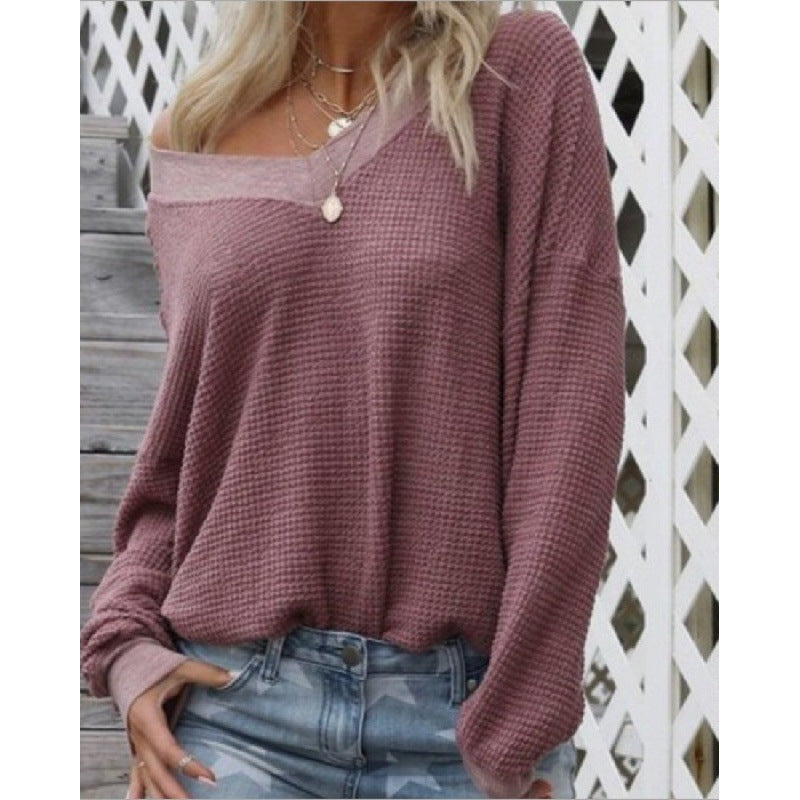 Damen Oversized Pullover Baumwolle V-Ausschnitt Rippdetails Norvielle