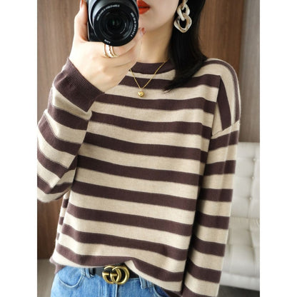 Damen Strickpullover Breite Streifen Norvielle