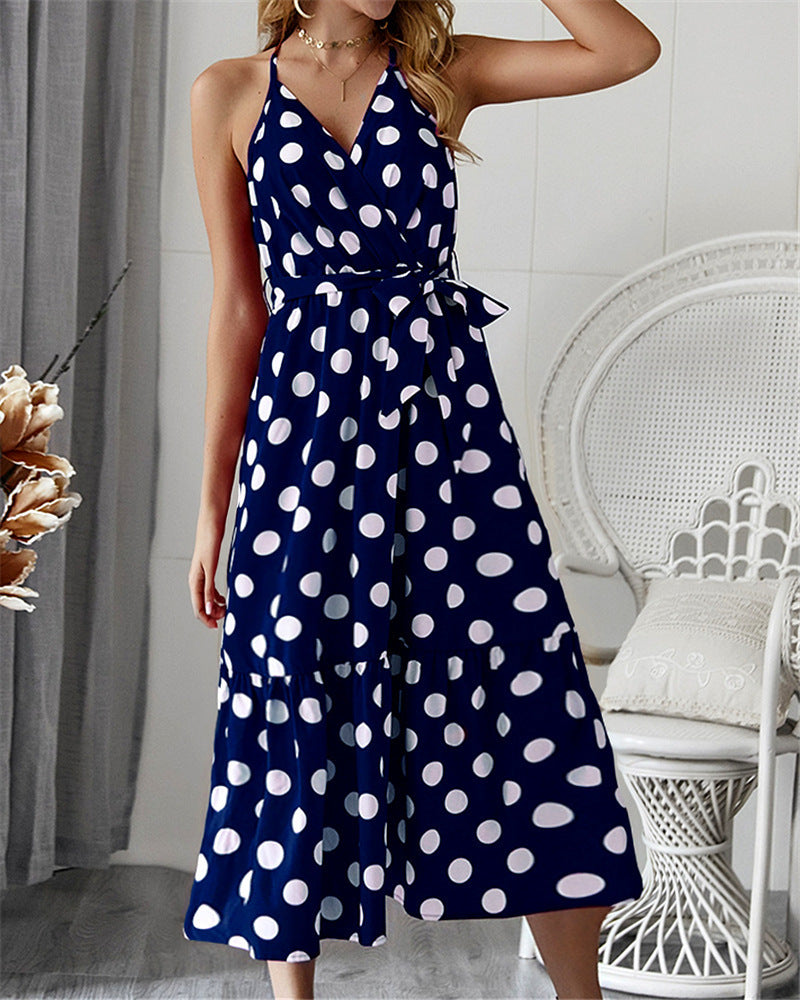 Damen Maxikleid Polka-Dots Rüschen Norvielle