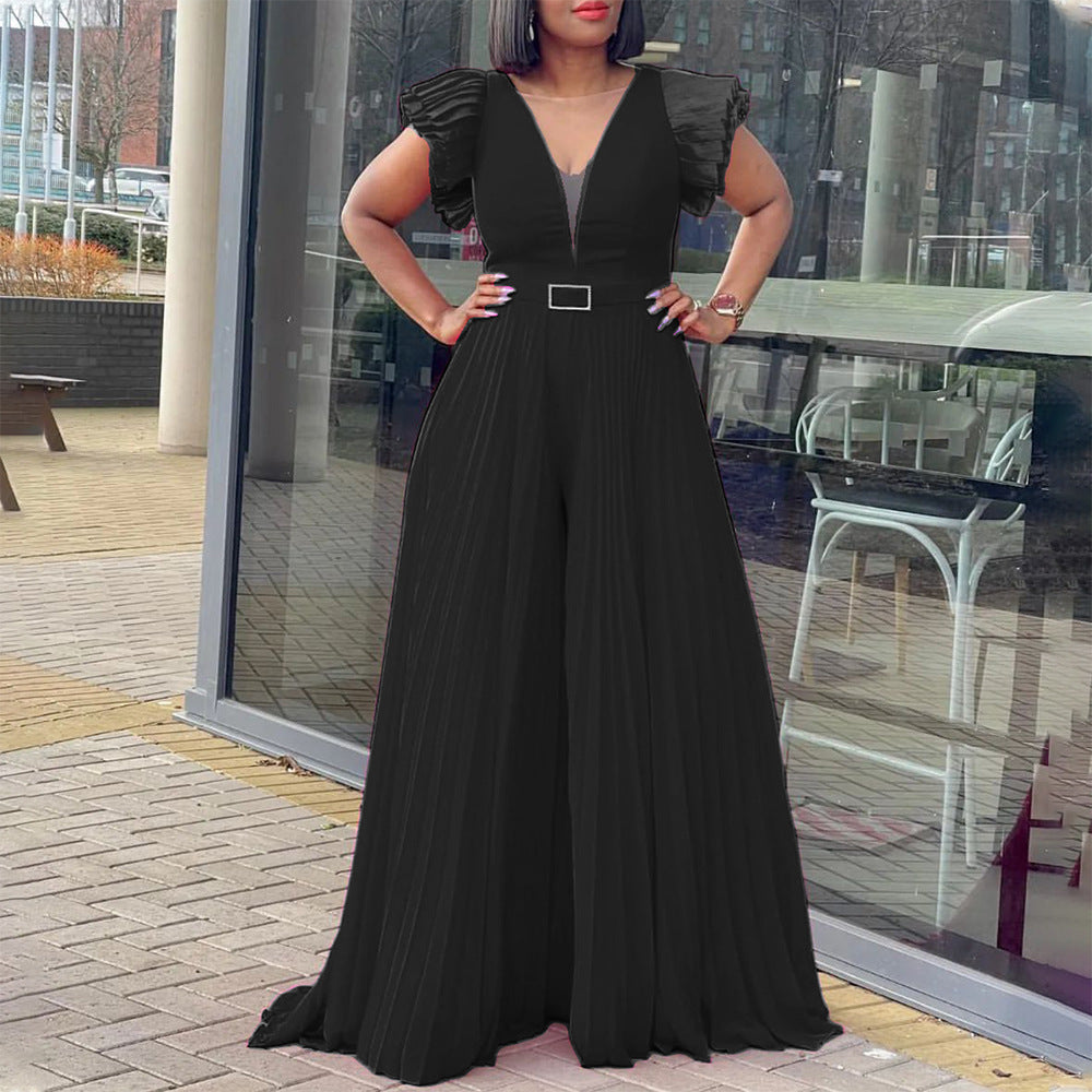 Damen Jumpsuit Rüschen Plissee Norvielle