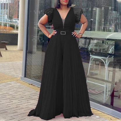 Damen Jumpsuit Rüschen Plissee Norvielle