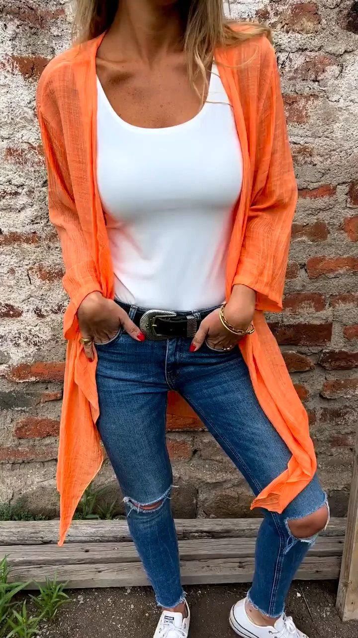 Damen Longcardigan Fließend Raffungen Norvielle