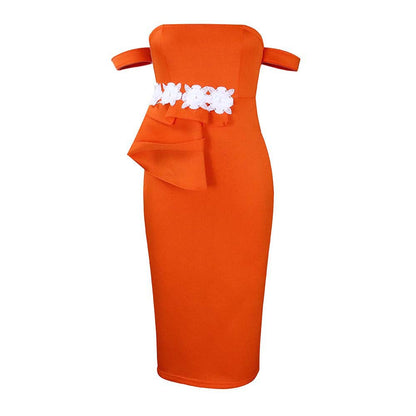 Damen Midi-Kleid Asymmetrische Träger Floralmuster