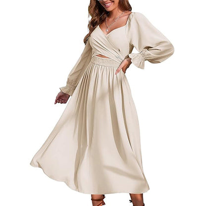 Damen Wickelkleid Längsärmelig Tailliert Norvielle