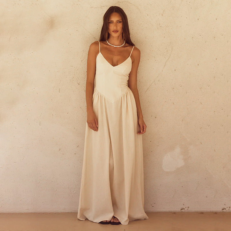 Damen Sommerkleid Lang Spaghettiträger Norvielle