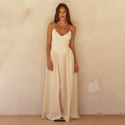 Damen Sommerkleid Lang Spaghettiträger Norvielle