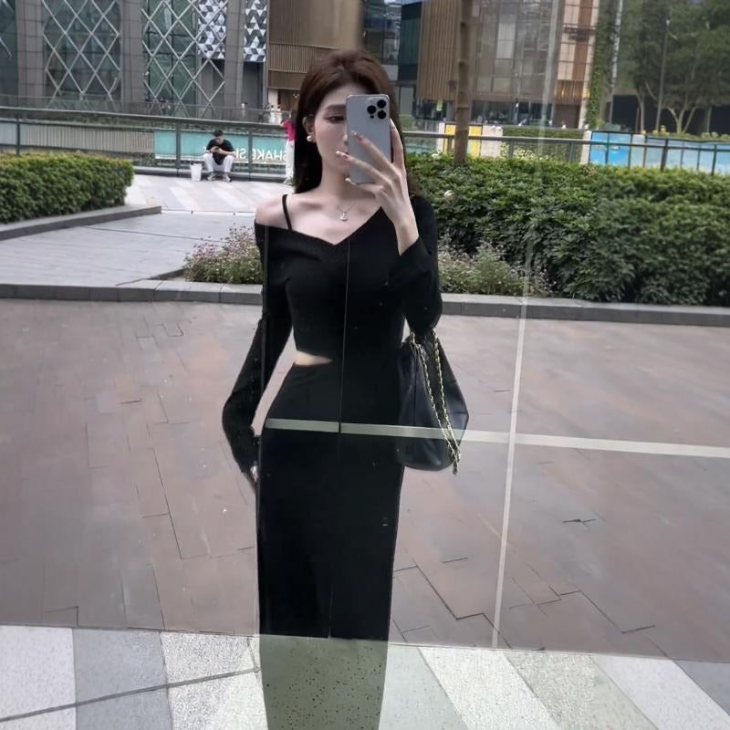 Damen Kleid Asymmetrischer Ausschnitt Cut-Out Norvielle