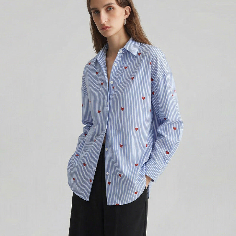 Damen Hemd Romantisches Herzdesign Bluse - Norvielle