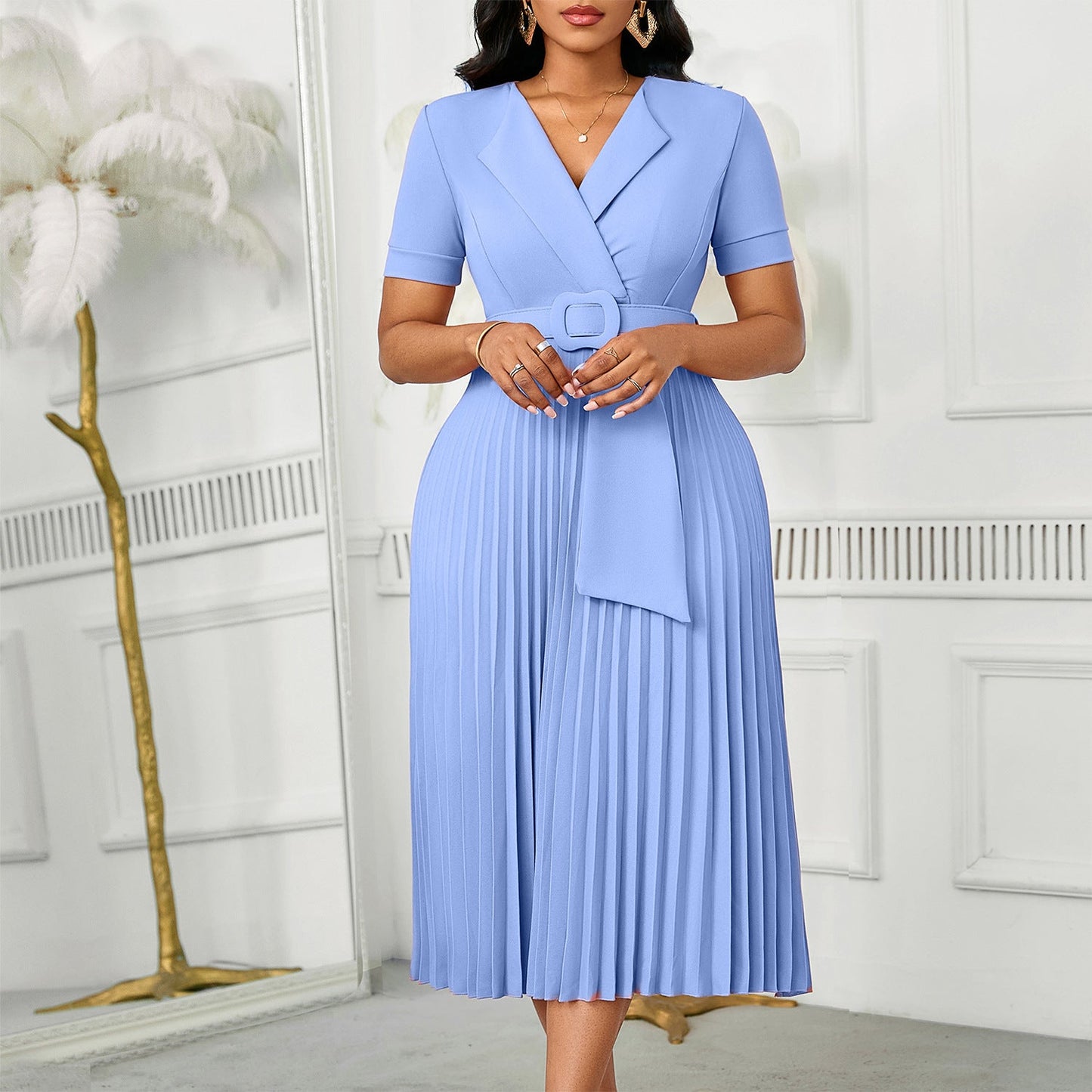 Damen Plissee-Kleid mit Blazer-Oberteil und abnehmbarem Gürtel