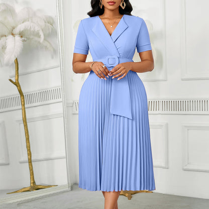 Damen Plissee-Kleid mit Blazer-Oberteil und abnehmbarem Gürtel