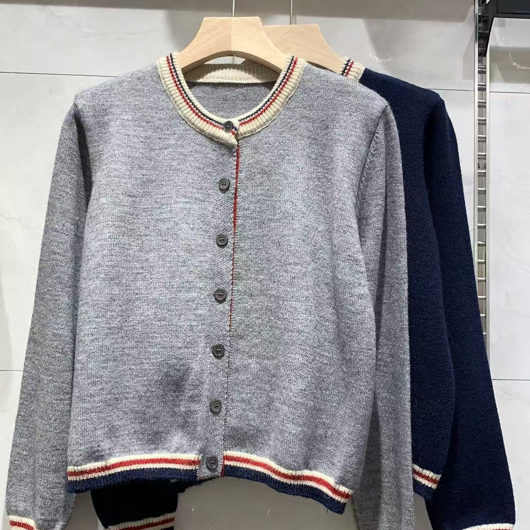 Damen Strickjacke Kontrastbündchen Knöpfe Norvielle