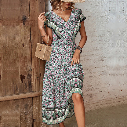 Damen Midi-Kleid Floral-Design V-Ausschnitt Norvielle - Norvielle