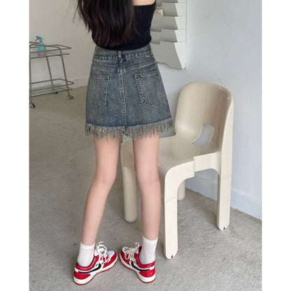 Damen Highwaist Denim Shorts Franser Saum