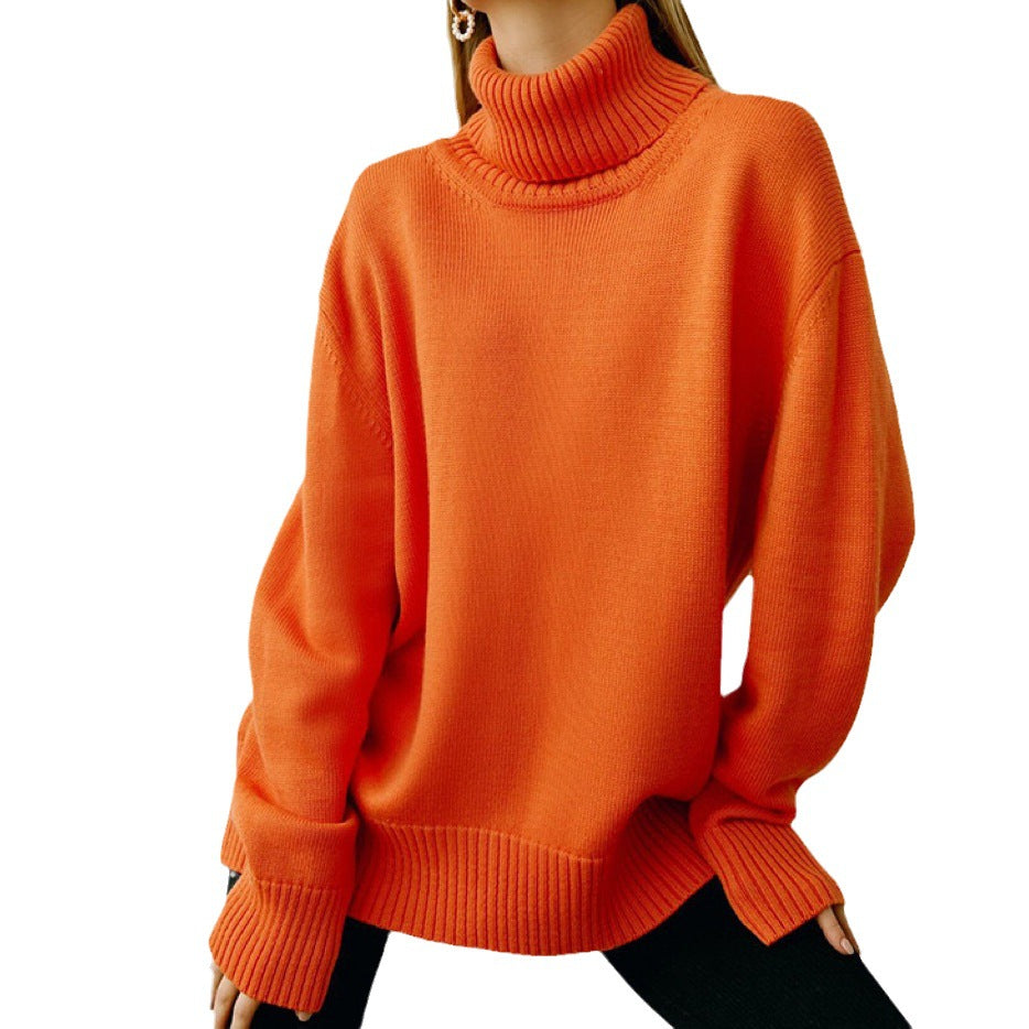 Damen Oversized Rollkragenpullover Gestrickt Beige