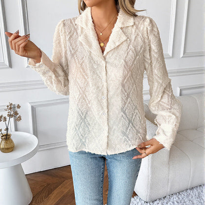 Damen Bluse Strukturiertes Design Knöpfbar Manschette Norvielle