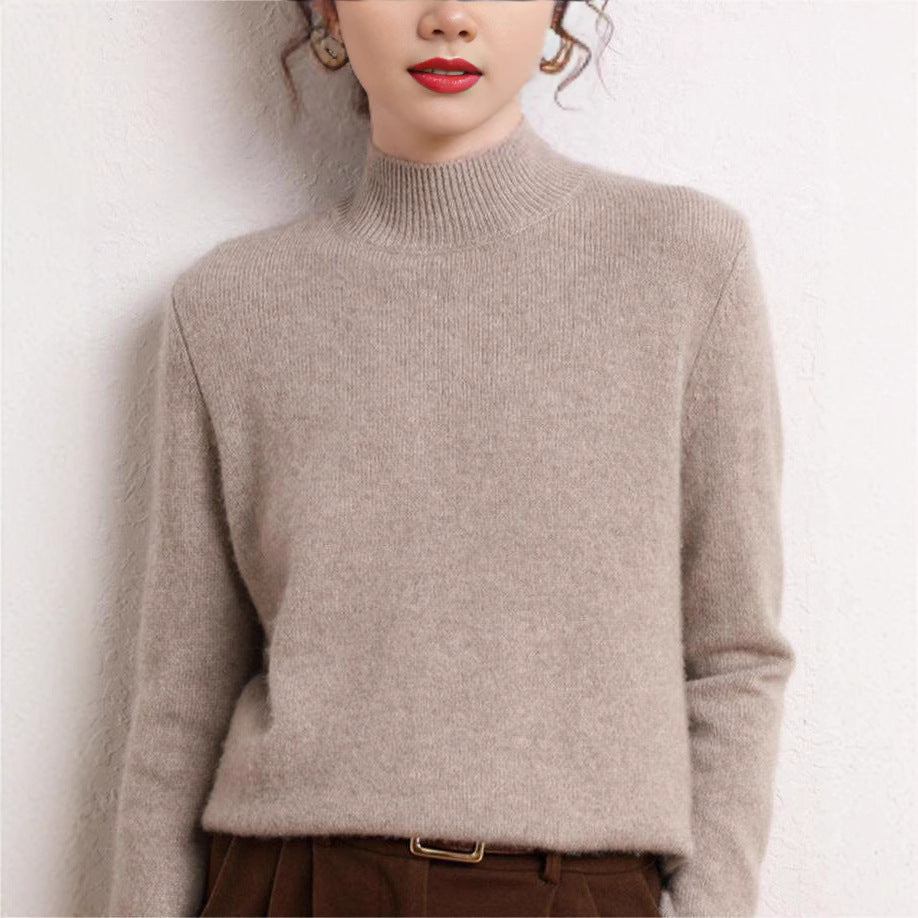 Damen Kaschmirpullover Stehkragen Schmale Ärmel Beige