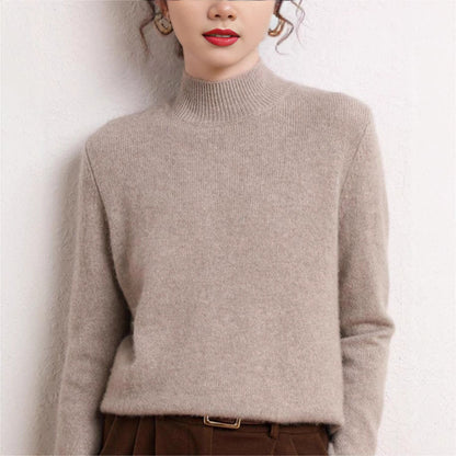 Damen Kaschmirpullover Stehkragen Schmale Ärmel Beige