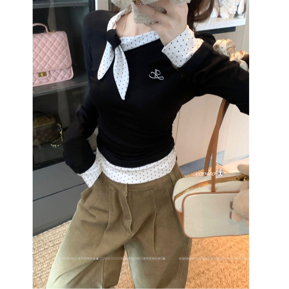 Damen Langarmshirt mit Kragen und modischem Design Norvielle