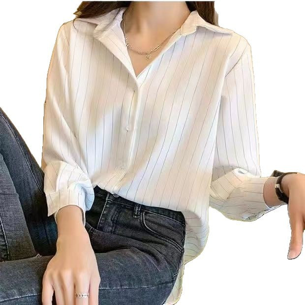 Damen Bluse Streifenmuster Umlegekragen Norvielle