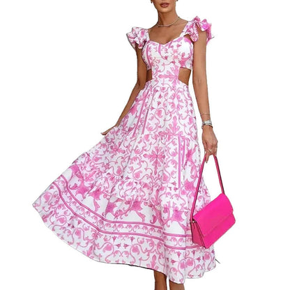 Damen Maxikleid Rüschendetails Cut-Out Design Norvielle