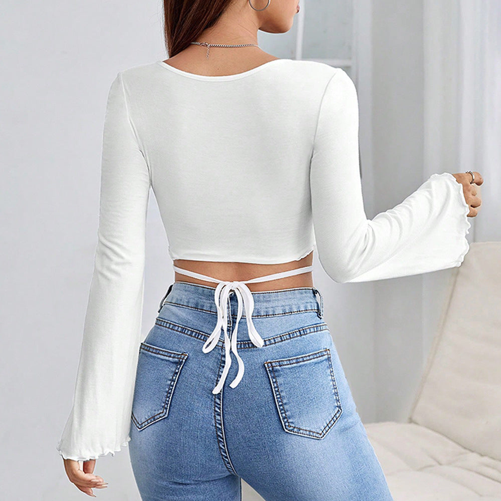 Damen Cropped Oberteil Eleganter Herz-Ausschnitt Asymmetrischer Saum