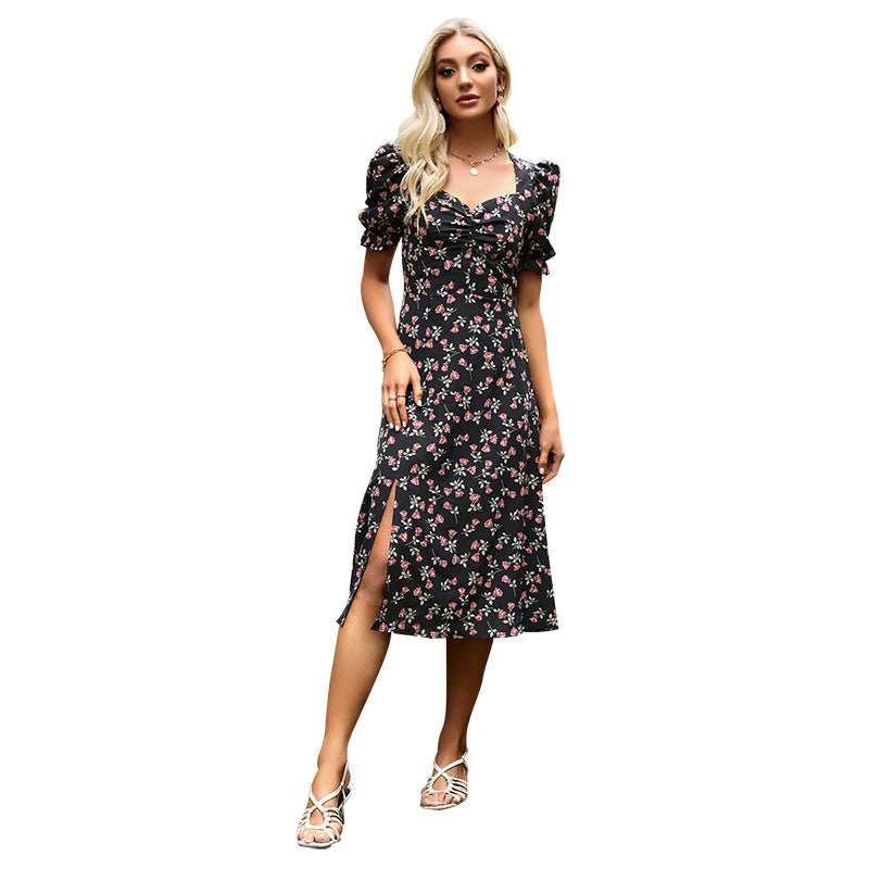 Damen Midikleid Florales Design Voluminöse Ärmel Norvielle