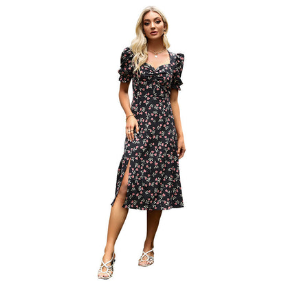 Damen Midikleid Florales Design Voluminöse Ärmel Norvielle