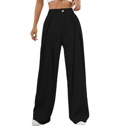 Damen High-Waist Palazzo-Hose mit Falten und sichtbarem Knopf