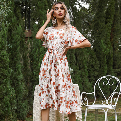 Damen Wickelkleid Florales Design Taillengurt Sommer