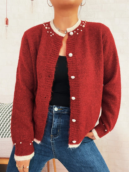 Damen Strickjacke mit Perlenverzierungen und Knöpfen