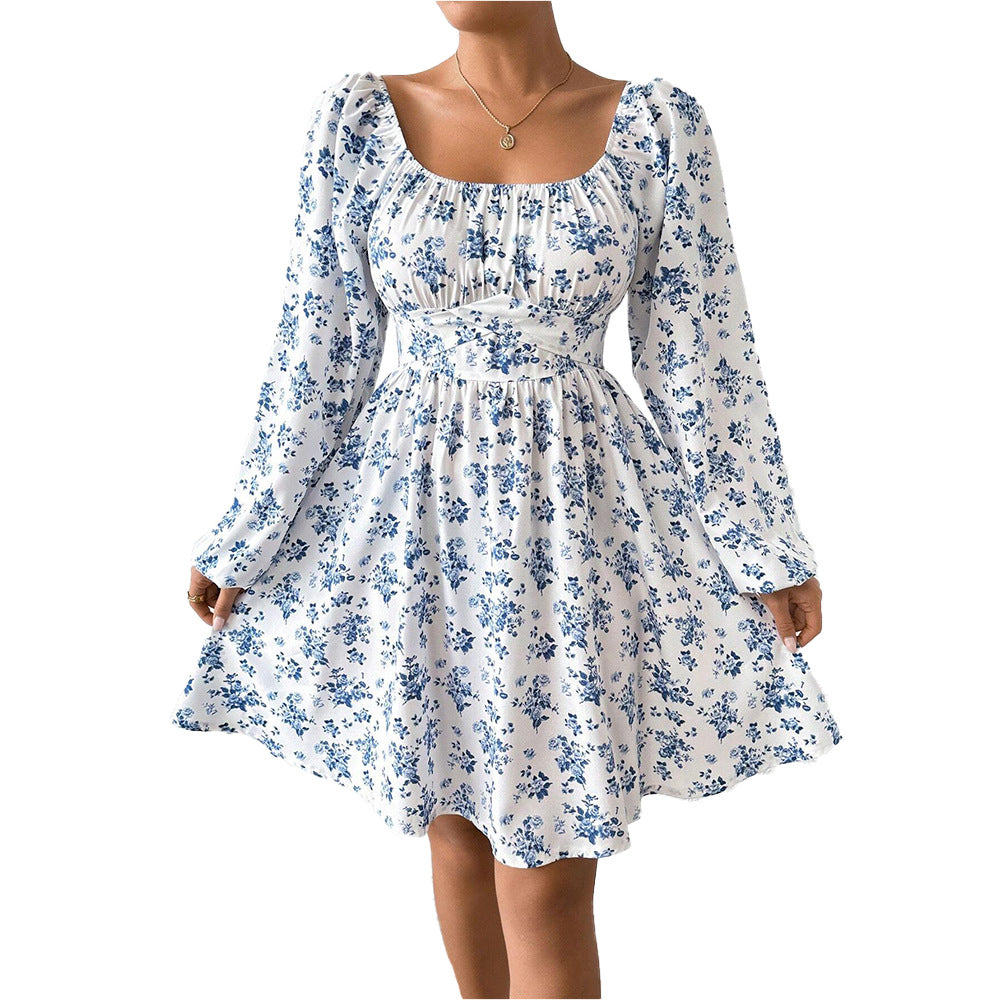 Damen Sommerkleid Floralmuster Längsärmel Norvielle