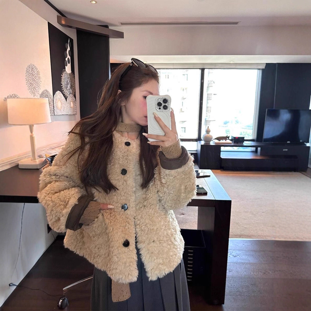 Damen Plüschjacke mit Knöpfen Norvielle - Norvielle