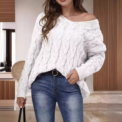 Damen Grobstrickpullover Romantisch Zopfmuster Weit Norvielle
