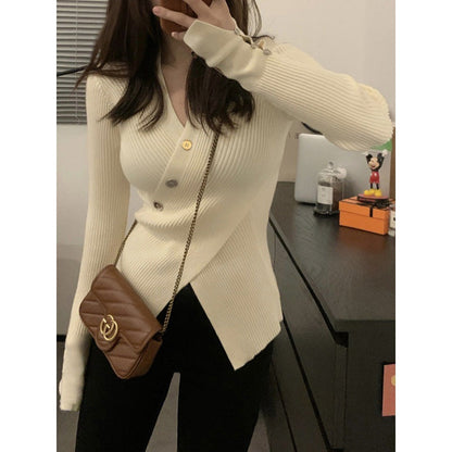 Damen Rippstrick-Cardigan V-Ausschnitt Knöpfe Norvielle - Norvielle