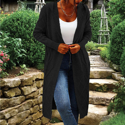 Damen Strickcardigan Lang Hochkragen Zopfmuster Norvielle