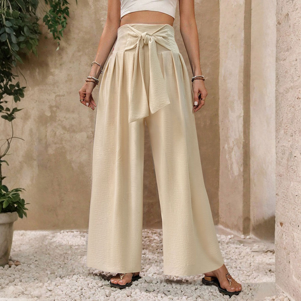 Damen Palazzo-Hosen Hochtaillierter Bund Bogen-Detail Schwarz - Norvielle