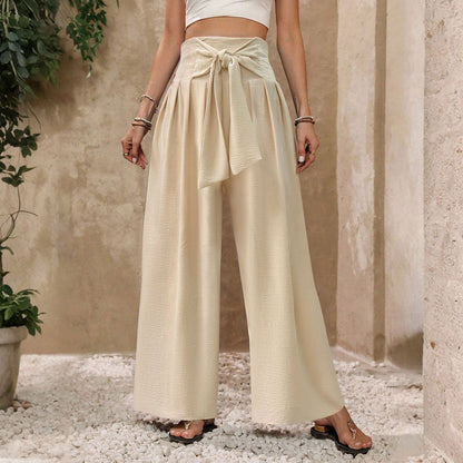 Damen Palazzo-Hosen Hochtaillierter Bund Bogen-Detail Schwarz - Norvielle