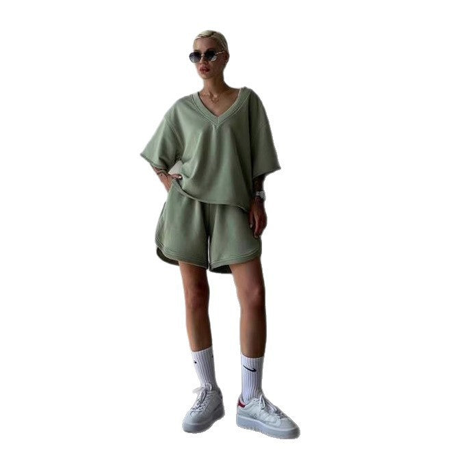 Damen Sport-Set Oversized Oberteil Bequeme Shorts