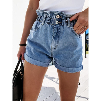 Damen Hochgeschlossene Jeansshorts Elastischer Bund