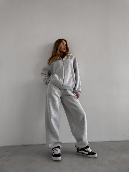 Damen Fleece-Jogginganzug mit Reißverschluss Weite Hose