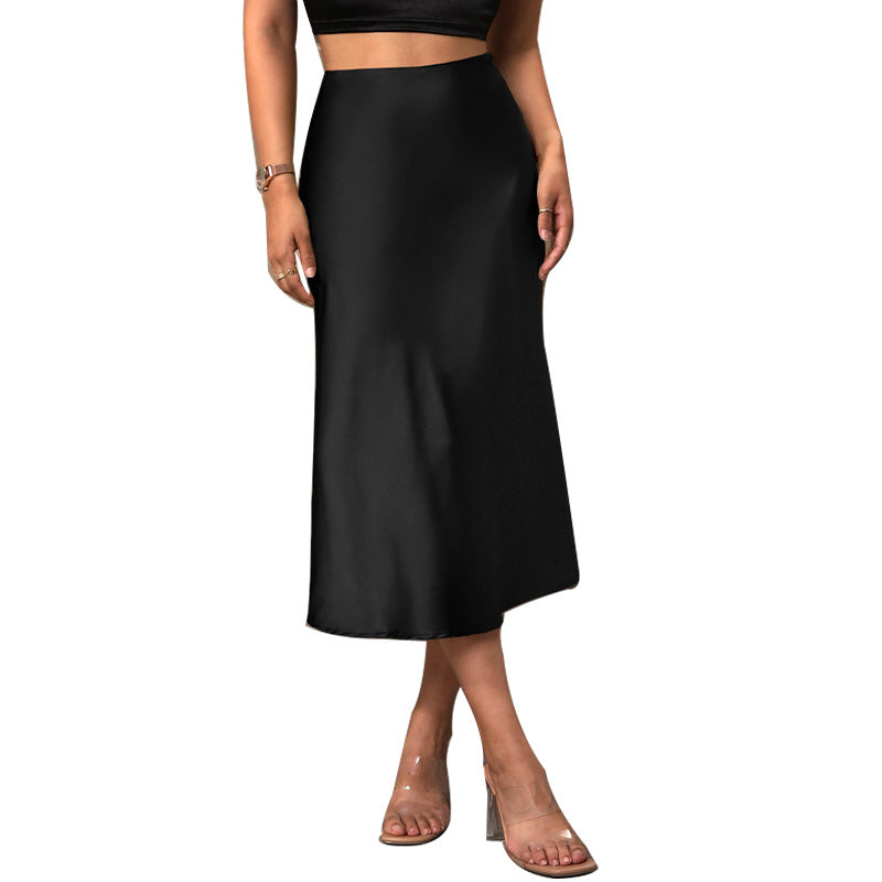 Damen Midirock Satinstoff Asymmetrisch
