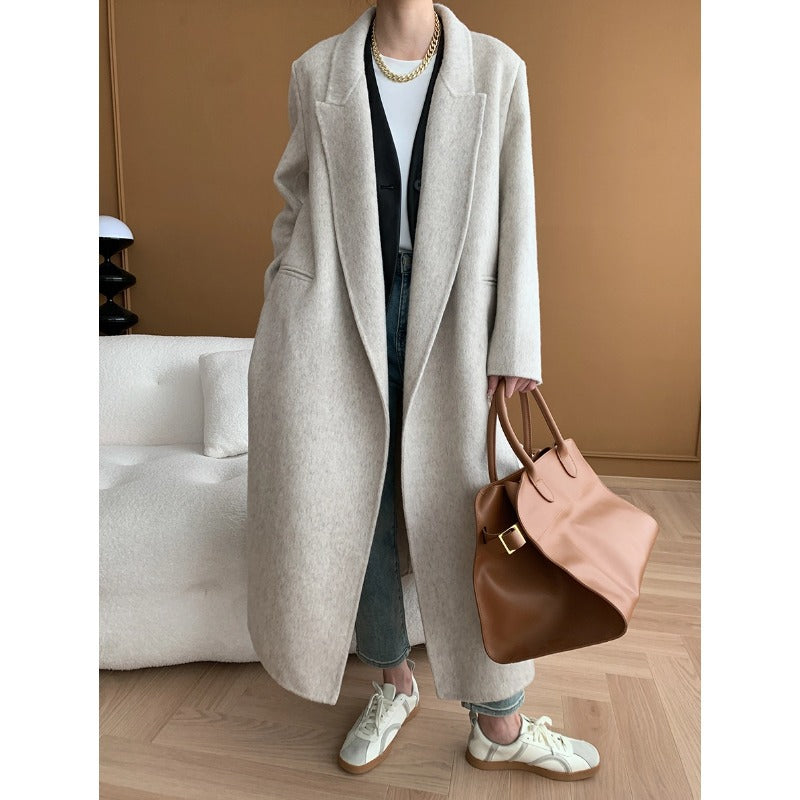 Damen Wickelmantel Wollmix Taillengürtel