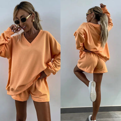 Damen Loungewear Set Streifen Weites Oberteil Shorts Norvielle