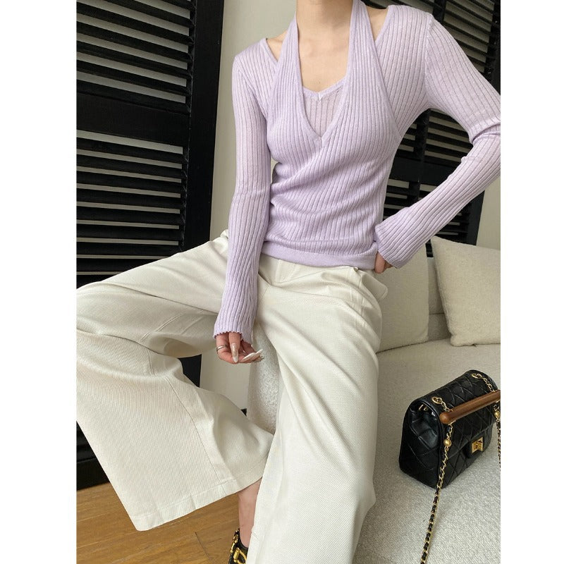 Damen Strickpullover V-Ausschnitt mit Cut-Outs Norvielle