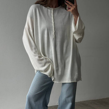 Damen Strickpullover Lässig Mit Knöpfen Beige