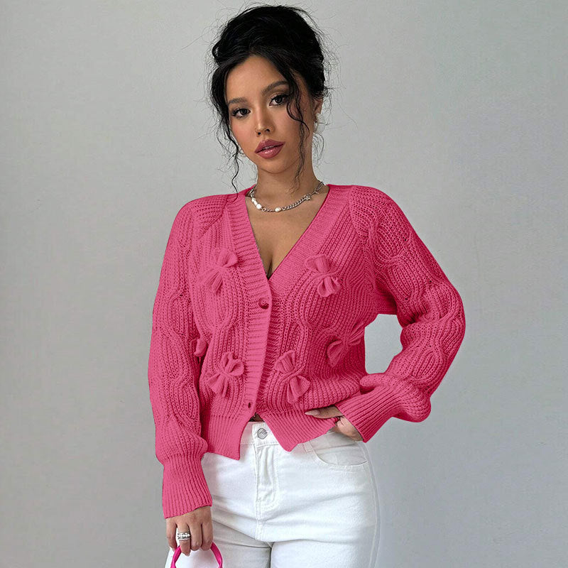 Damen Strickjacke Florales Reliefdesign Knöpfe Norvielle
