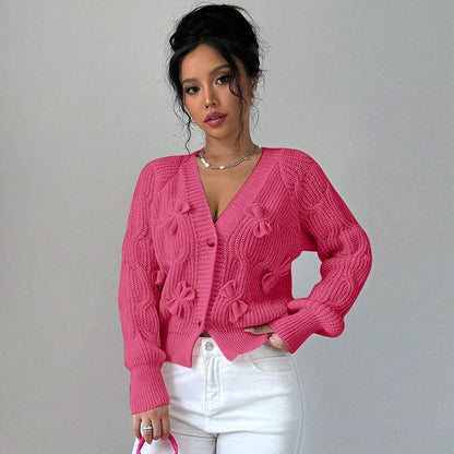 Damen Strickjacke Florales Reliefdesign Knöpfe Norvielle