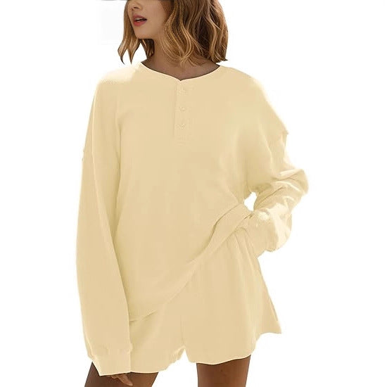 Damen Langarm-Pullover mit Knöpfen und Details aus Baumwolle Beige